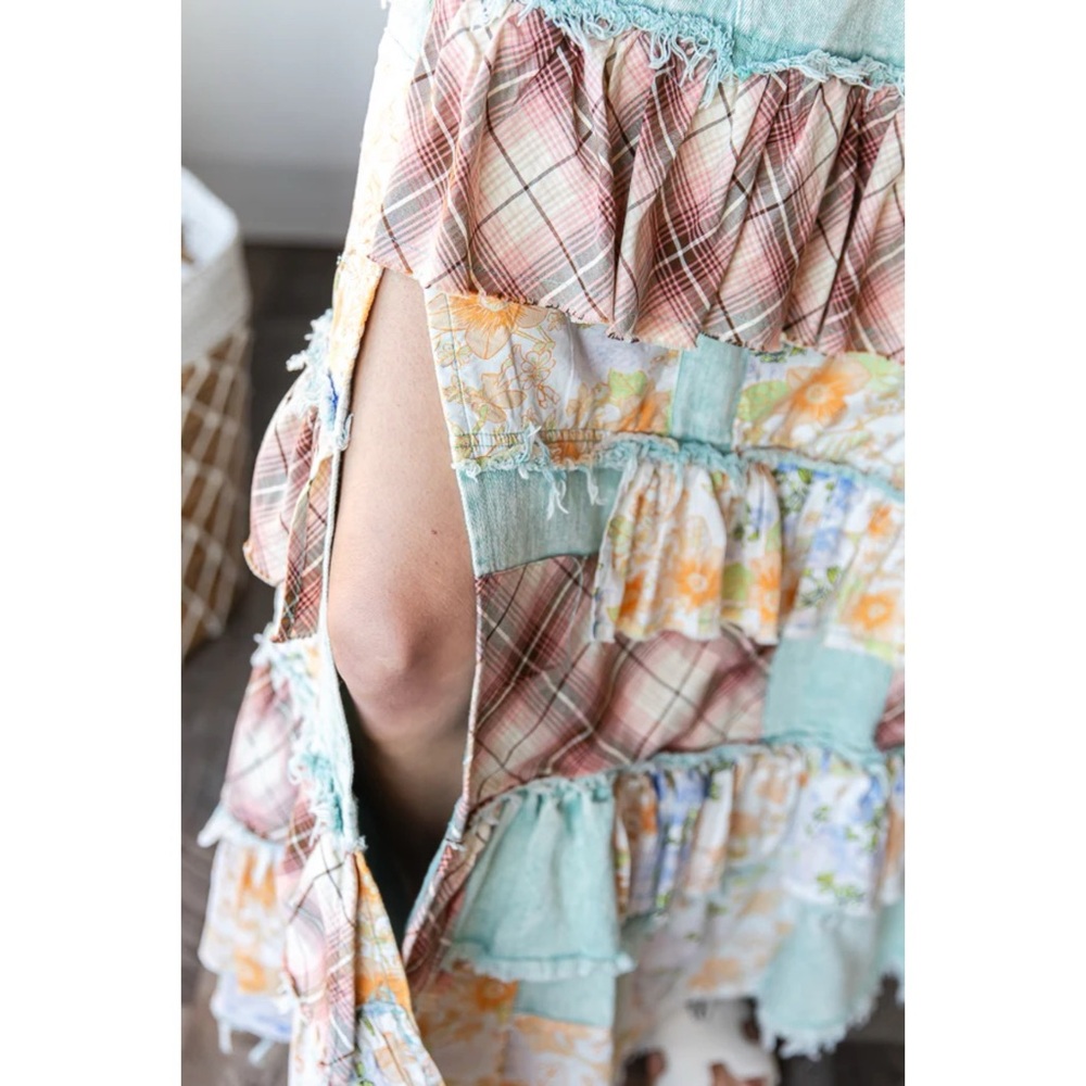 Oli & Hali Floral + Plaid Patchwork Ruffled Denim Maxi - Picture 4 of 11